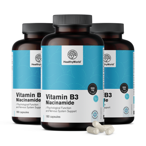 3x Vitamine B3 500 mg - niacinamide, totaal 540 capsules