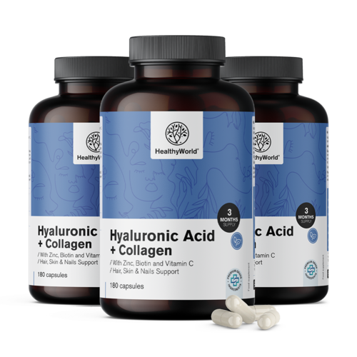 3x Hyaluronzuur + collageen complex, totaal 540 capsules