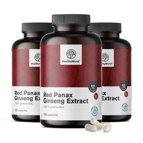 3x Red Panax Ginseng – extract van rode ginseng 600 mg, totaal 360 capsules