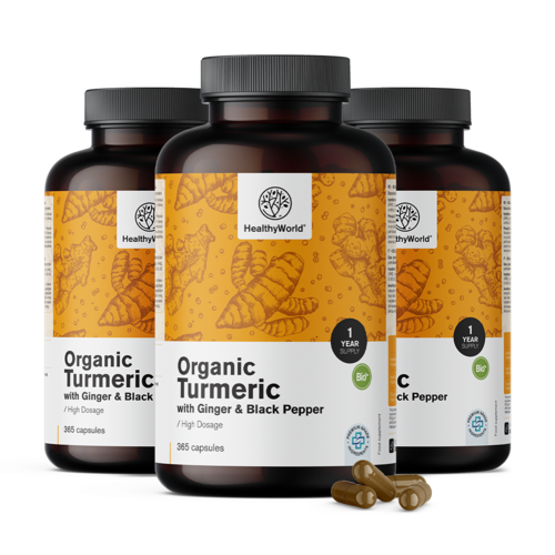 3x BIO Kurkuma 480 mg – met gember en zwarte peper, totaal 1095 capsules