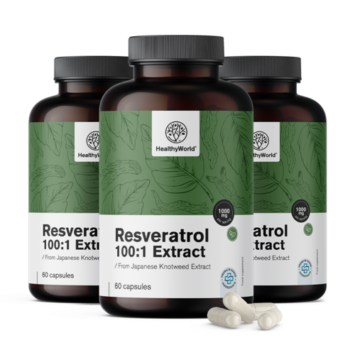 3x Resveratrol 1000 mg - extract 100:1, totaal 180 capsules