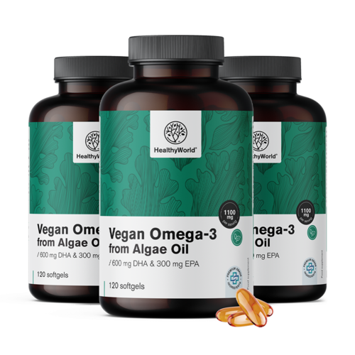 3x Veganistische omega-3 1100 mg - uit algen, totaal 360 zachte capsules