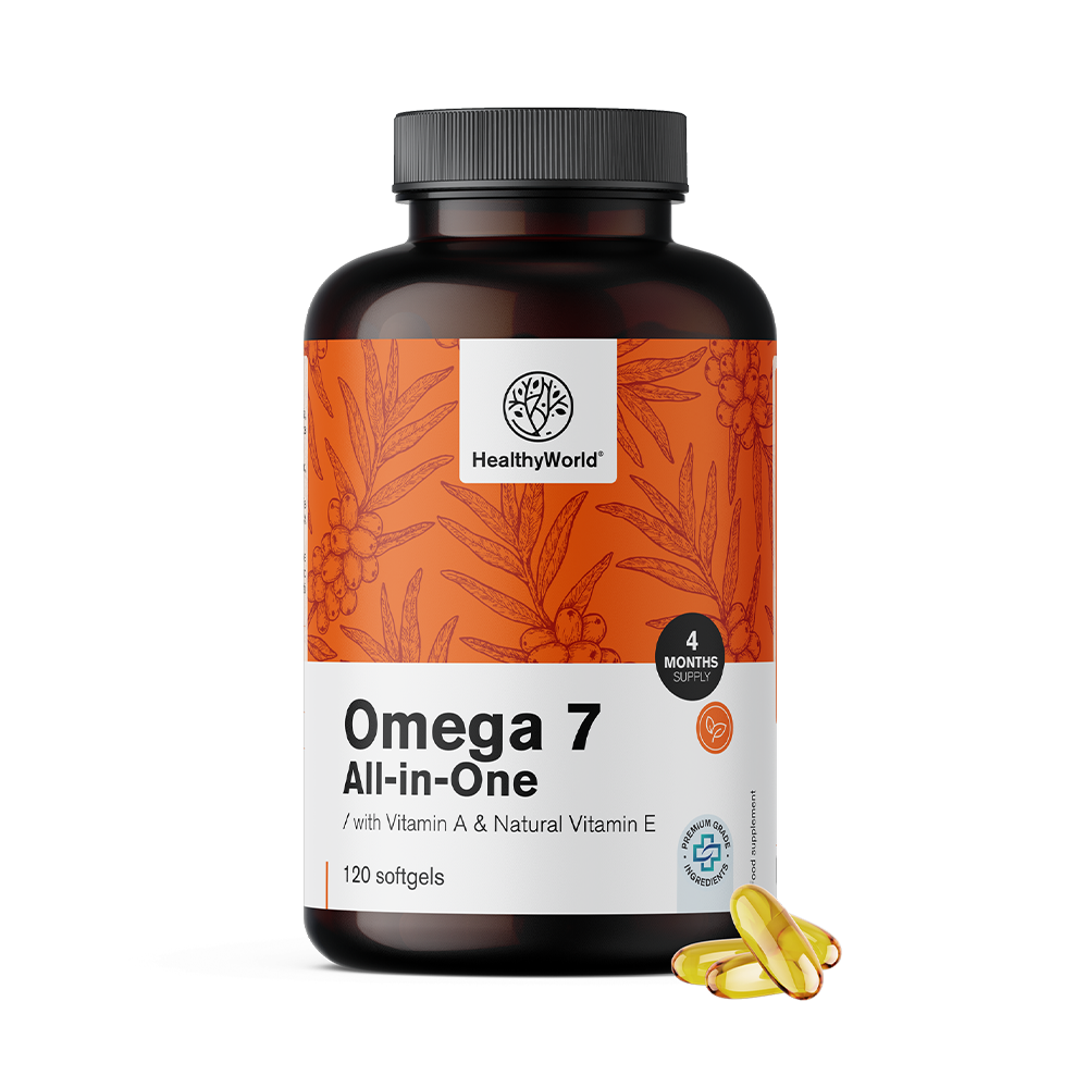 Omega-7 All-in-One. Omega-7 All-in-One is een voedingssupplement dat een combinatie van omega-7 vetzuren bevat, samen met andere essentiële voedingsstoffen.