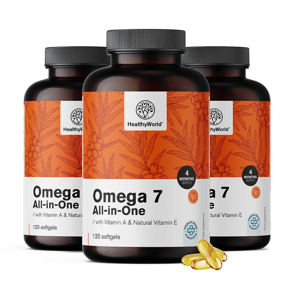 Omega-7 All-in-One. Omega-7 All-in-One is een voedingssupplement dat een combinatie van omega-7 vetzuren bevat, samen met andere essentiële voedingsstoffen.