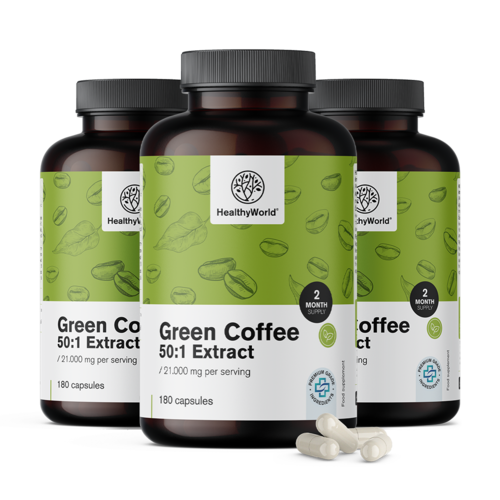 3x Groene koffie 21.000 mg – extract 50:1, totaal 540 capsules