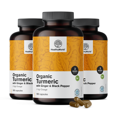 3x BIO Kurkuma 1440 mg – met gember en zwarte peper, totaal 540 capsules